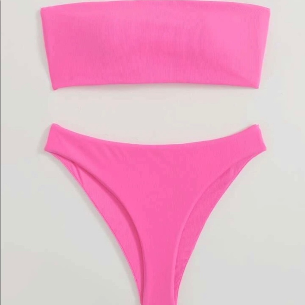 Pink Ribbed Strapless bikini